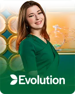 Woman in a green dress smiling with the Evolution logo displayed at the bottom.