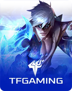 TFGaming logo with a fantasy character wielding blue lightning energy.