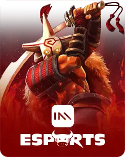 E-sports promotional image featuring a fantasy warrior character with the IM Esports logo below.