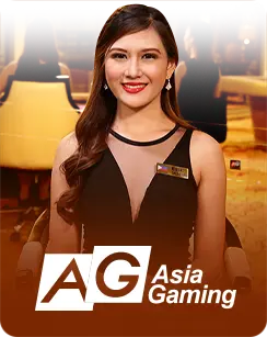Woman in a black dress smiling with the AG Asia Gaming logo displayed at the bottom.