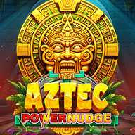 Aztec Powernudge slot game icon featuring a golden Aztec calendar stone with glowing green accents.