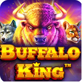 Buffalo King slot game icon featuring a powerful buffalo with glowing eyes against a sunset wilderness background.