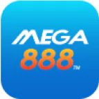 Mega888 logo featuring white “MEGA” text and orange “888” numbers on a blue gradient background.