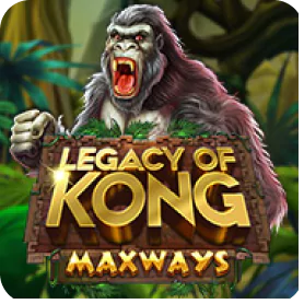 Legacy of Kong Maxways slot game icon featuring a roaring gorilla in a jungle background.