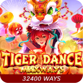 Tiger Dance slot game icon featuring a festive lion dance costume with a “32400 Ways” label.
