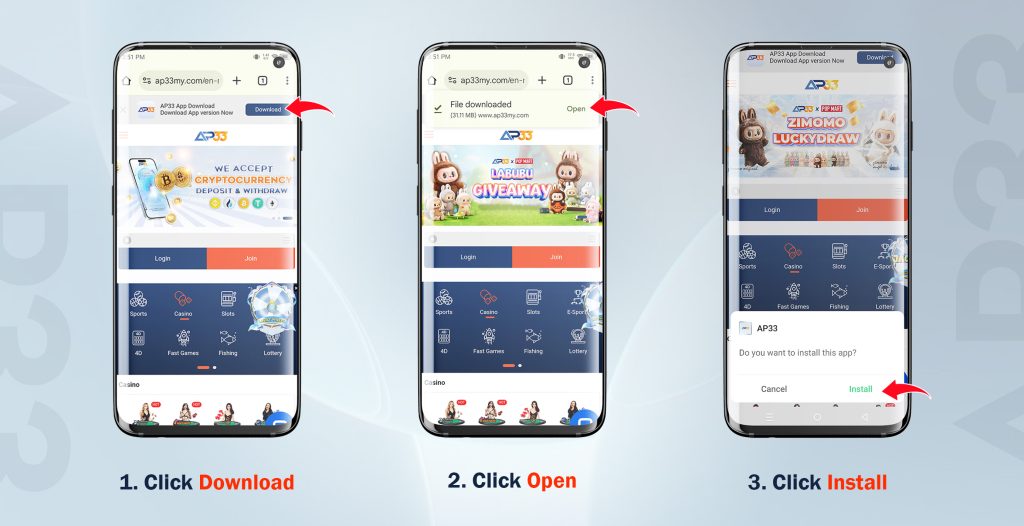 AP33 android apk download step 1