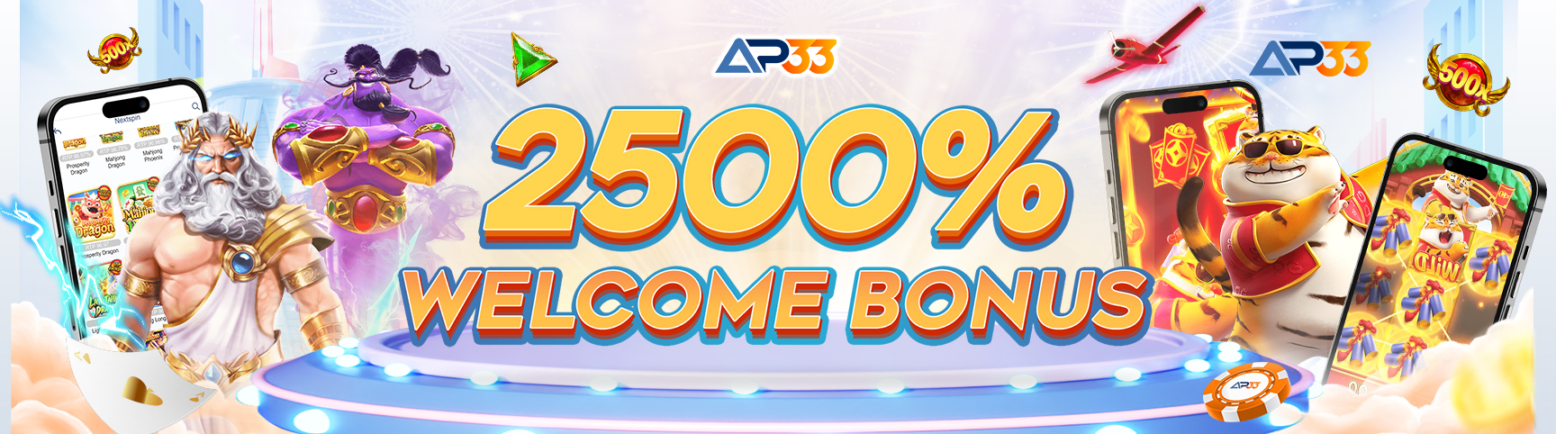 2500% Welcome Bonus banner by AP33