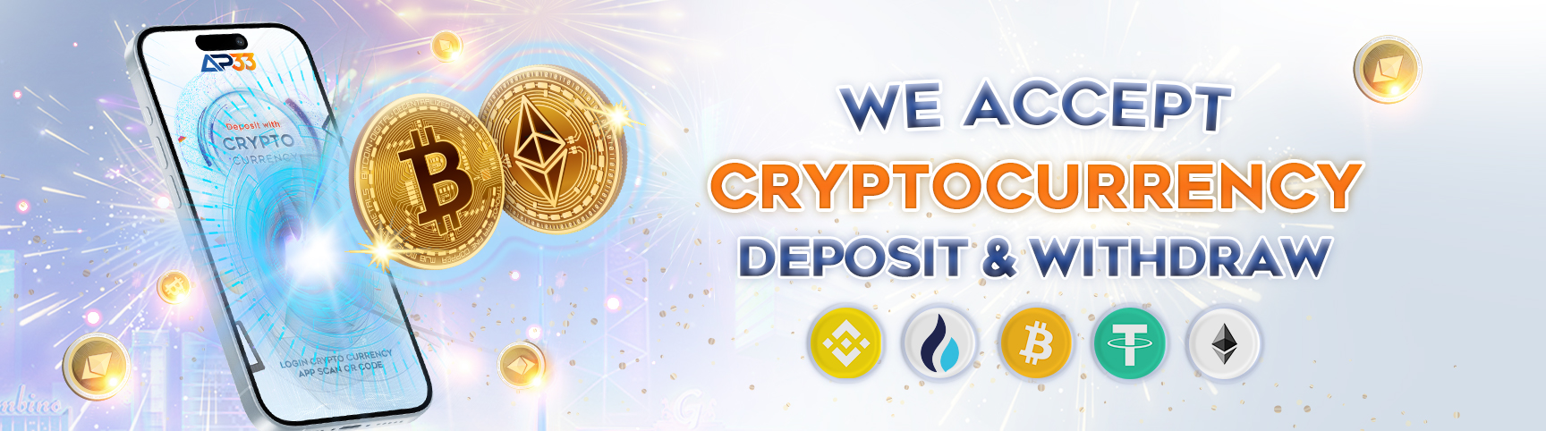 Cryptocurrency deposit and withdrawal banner by AP33