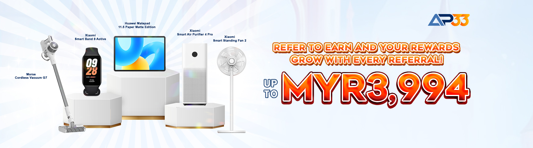 Refer to earn rewards of up to MYR3994 by AP33
